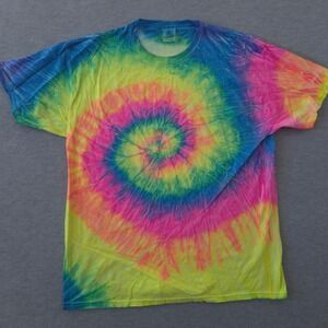 Colortone Mens XL Rainbow Spiral Tie Dye T-Shirt Short Sleeve Cotton Psychedelic